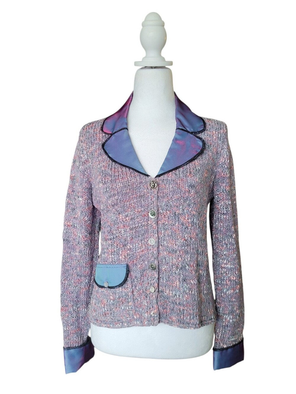 Vintage Silk Blend Knit Jacket Elaris Pastel Fairycore Whimsy small 90s Y2K